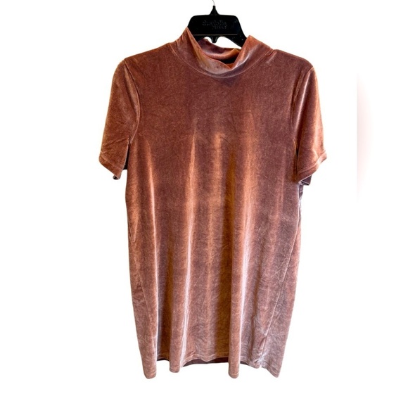 Madewell Velvet Mini Dress L Rose Pink Mock Neck Y2K Soft Girl Party Date Night - Picture 1 of 3